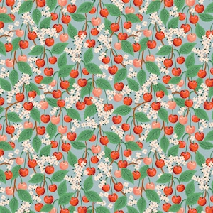 Rifle Paper Co. Orchard Collection Cherry Blossom fabric in Light Blue by Anna Bond cotton yardage from Cotton and Steel 100% cotton