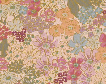 English Rose Collection, Mimi Plum metallic cotton Canvas fabric by Rifle Paper Co