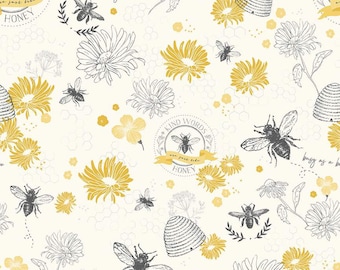 Riley Blake Designs Honey Bee Main Parchment from My Mind's Eye cotton quilting fabric medium print bee fabric