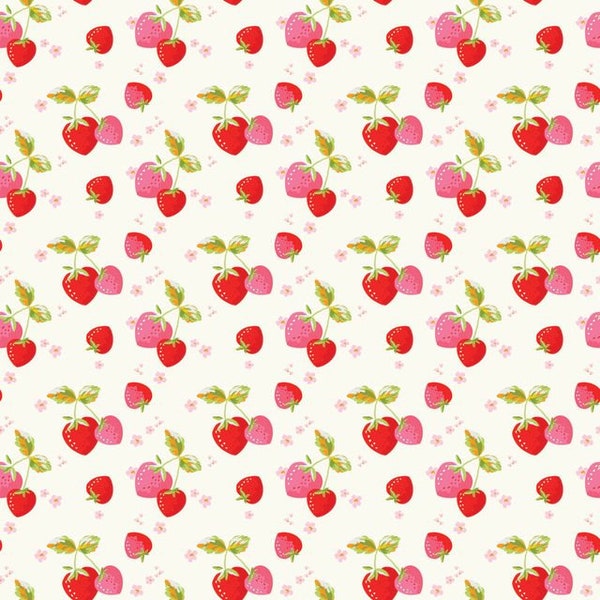 Riley Blake Designs, Picnic Florals, Strawberries Cream, My Mind's Eye Lori Holt,  quilting fabric, 100% Cotton, fabric clothing, home decor