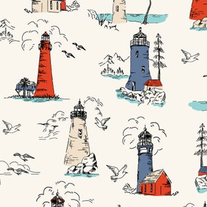Smooth Seas -  Lighthouse - bright -  RJR and Cotton and Steel 100% cotton quilting fabric by the yard