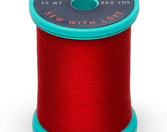 Linha Sulky 100% algodão vermelho verdadeiro em carretel, peso 50, 660 jardas, linha de algodão e aço, linha para quilting, linha de costura