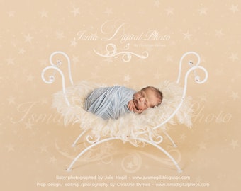 Digital backdrop - White single Iron bed chair with stars - Beautiful Digital background for Newborn Photography - Props download