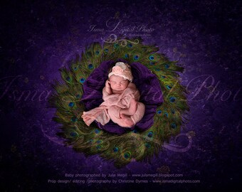 Digital backdrop - Peacock feather circle design with texture - Digital background for Newborn Photography - Props download - JPG file