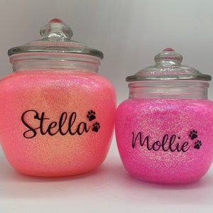 Small or Medium Pet Dog or Cat Urn or special keepsake memorial jar with lid Glittered and Epoxied can also be used to hold pet trinkets