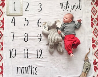 FREE SHIPPING SALE! Organic Bamboo Muslin Baby Monthly Memory Swaddle Blanket 1st first year Photo Growth Prop Month Mile Marker shower gift