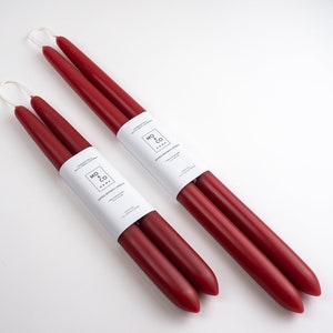 Berry Red Pure Beeswax Candles Pair Dipped Taper Candles Red candles handcrafted holiday christmas candles made in the USA Berry Red