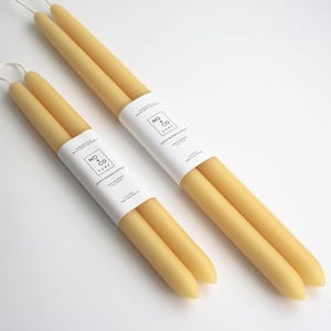 Hand-Dipped Beeswax Taper Candles: Natural Gold, Purple - Made in USA