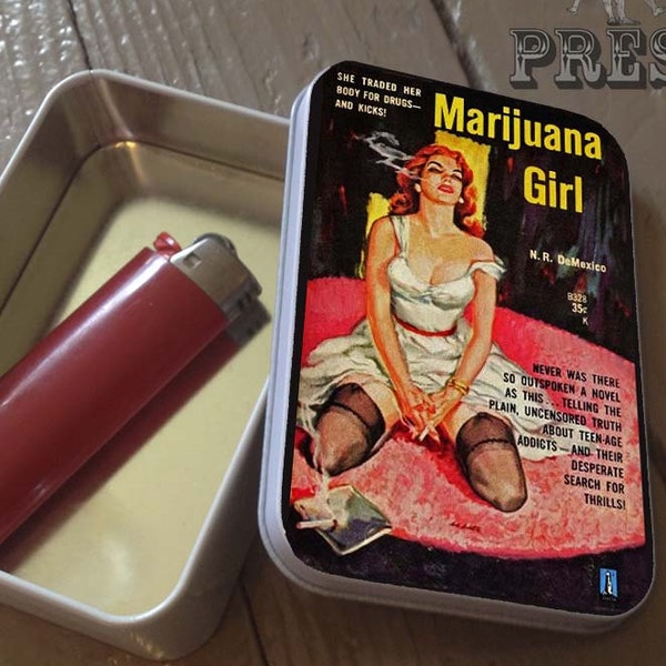 Marijuana Girl, Pulp Book Cover, Stash Tin