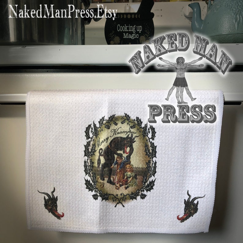 Tea Towel, Krampus With Basket, Waffle Weave Microfiber Gift Idea image 3