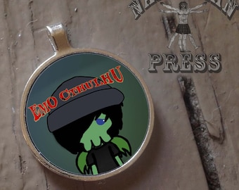 Emo Cthulhu, Round Bezel Pendant, FREE ball chain included