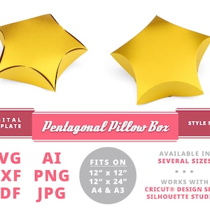PENTAGONAL KISSENBOX Fünf Sterne Instant Download Druckbare digitale Box Vorlage Cricut Silhouette Svg Dxf Kissenbox Template Karneval Party