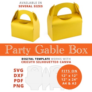 CAJA PARA FIESTA CON GABLE Descarga instantánea Plantilla de caja digital imprimible Cricut Silhouette Svg Dxf Cajas para gablete Caja de tarjetas para hacer tú mismo Caja de actividades