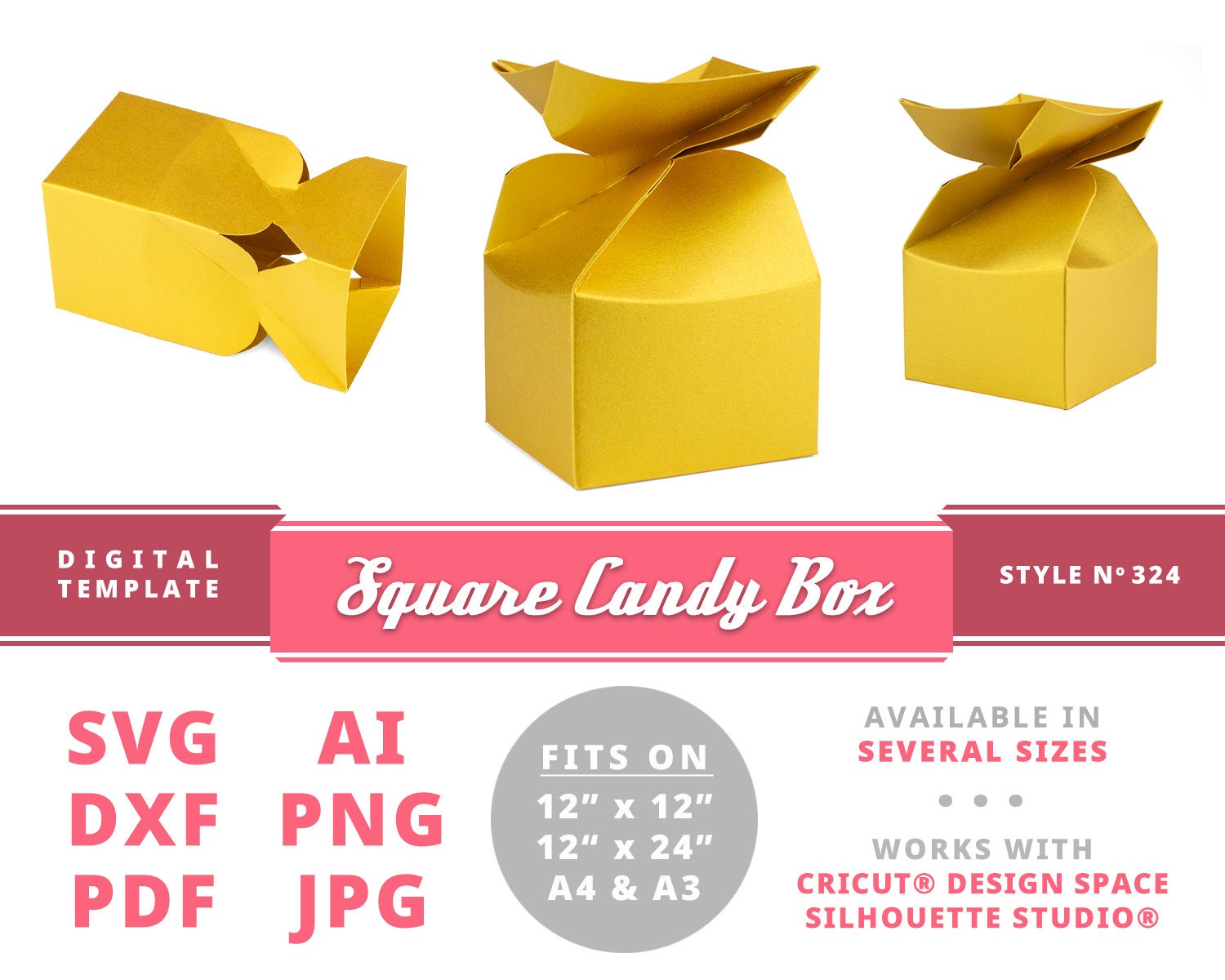 SQUARE CANDY BOX Cricut Download Silhouette Svg Box Template ...