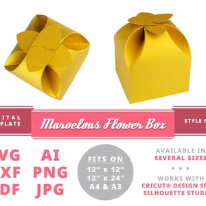MARVELOUS FLOWER BOX Instant Download Druckbare digitale Box Vorlage Cricut Silhouette Svg Dxf Cupcake Box Vorlage Jubiläum Karte Box
