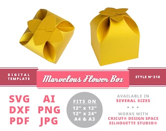 MARVELOUS FLOWER BOX Instant Download Printable Digital Box Template Cricut Silhouette Svg Dxf Cupcake Box Template Anniversary Card Box