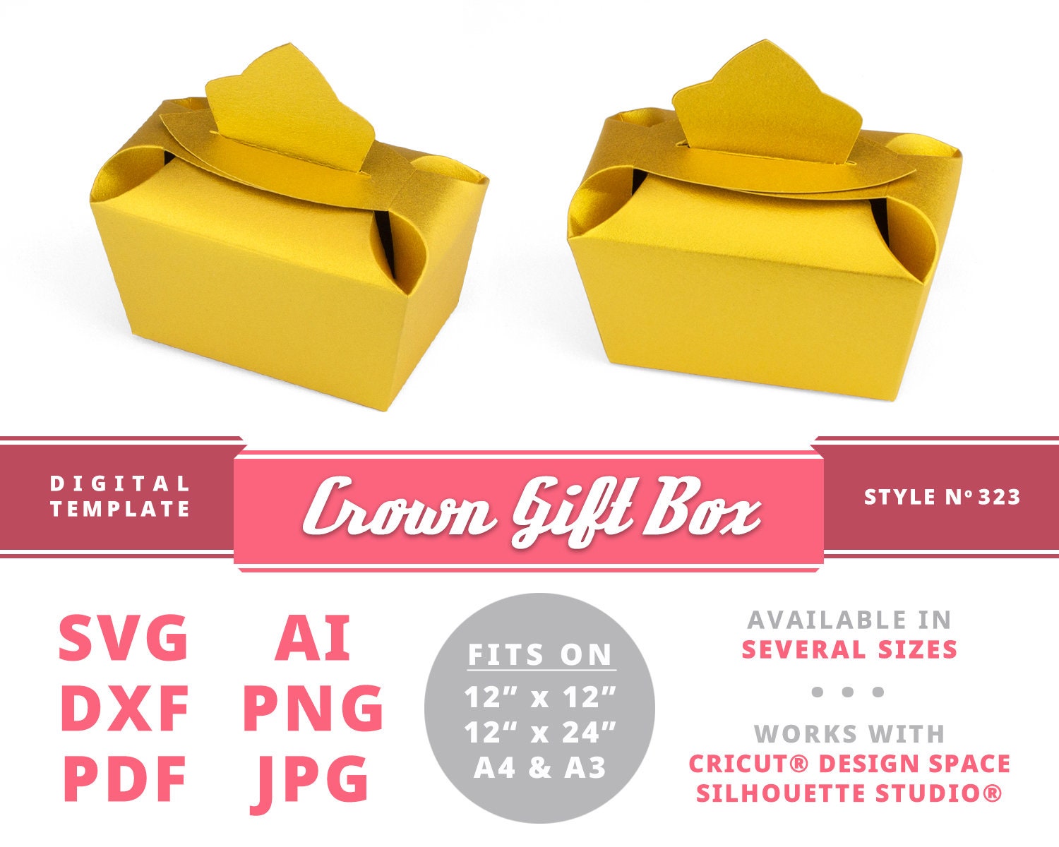 CROWN GIFT BOX Svg Instant Download Printable Digital Box Etsy