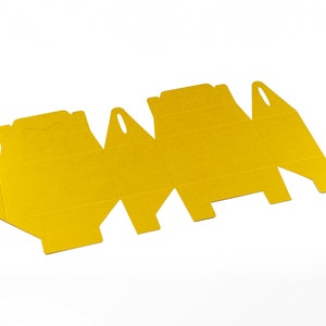 May include: A flat, gold-colored cardboard box with a cut-out handle. The box is unfolded and ready to be assembled.