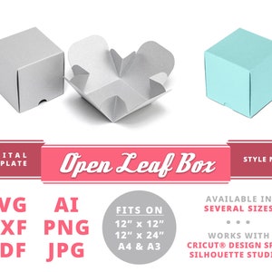 OPEN LEAF BOX Cube Box Jewelry Packaging Christmas Box Svg Design Silver Favor Boxes Ring Bearer Box Lid Box Template Cricut Silhouette