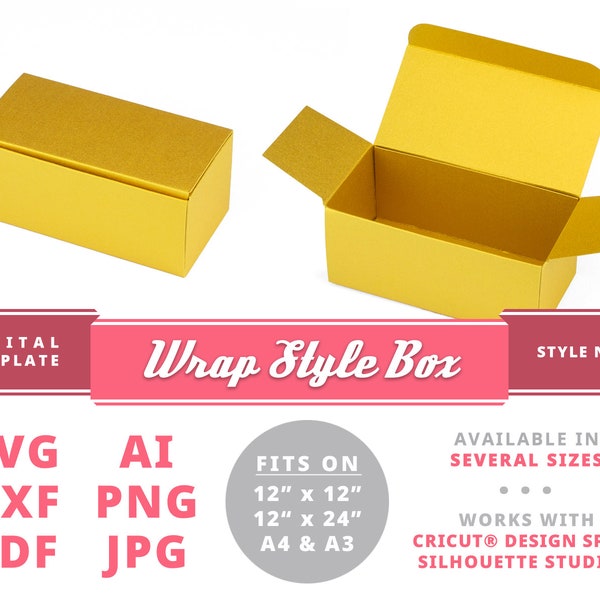 WRAP STYLE BOX Instant Download Printable Digital Box Template Packaging Cricut Silhouette Svg Dxf Reception Card Box