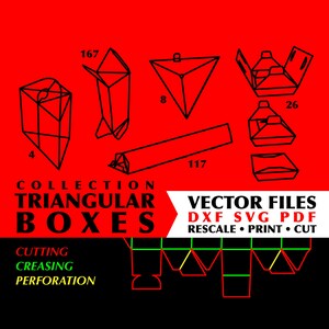 Colección de cajas de favor triangulares de 5 plantillas de embalaje poligonales de descarga digital Cricut Silhouette Svg Dxf presenta Svg Box Dxf