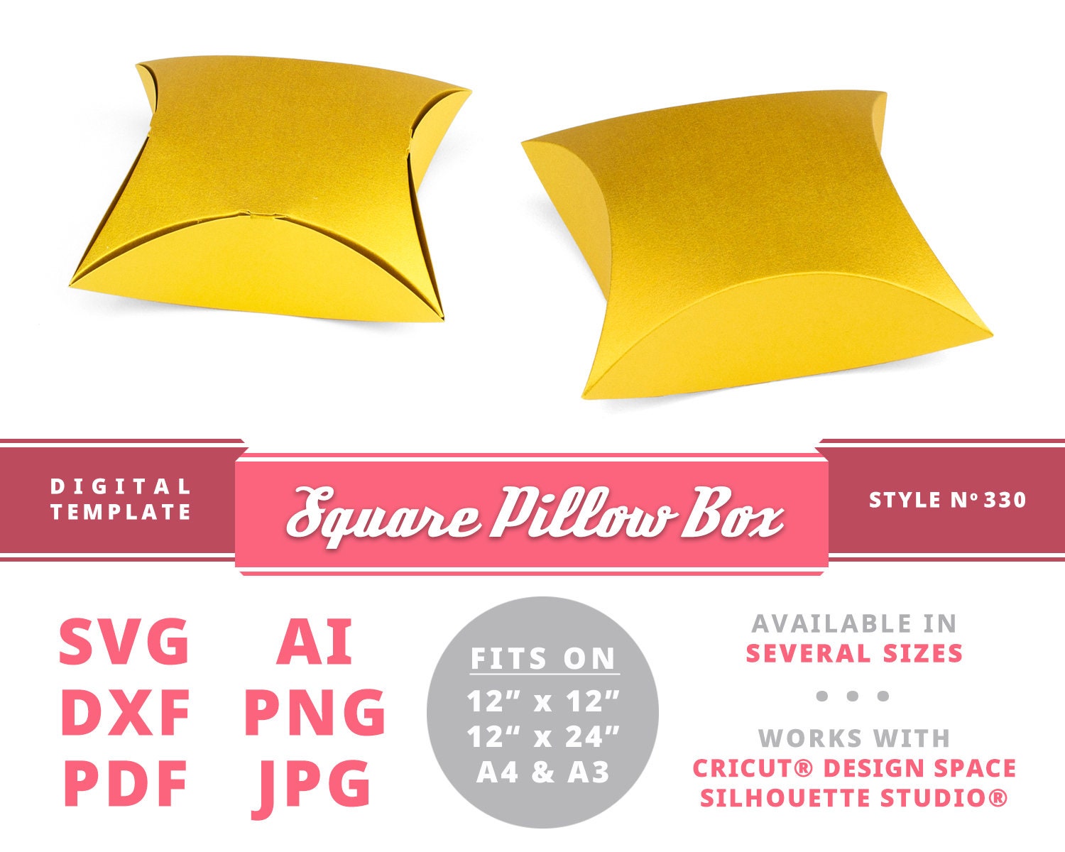 SQUARE PILLOW BOX Instant Download Printable Digital Box Template