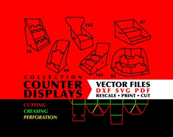 PRÉSENTOIRS DE COMPTOIR Collection de 6 Boîte de téléchargement numérique Dxf Boîte de présentation de fichiers Svg Présentoir de vente Présentoir de vente Svg Dxf