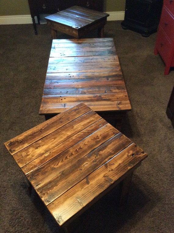 Rustic Solid Reclaimed Wood Matching Coffee And End Tables Etsy