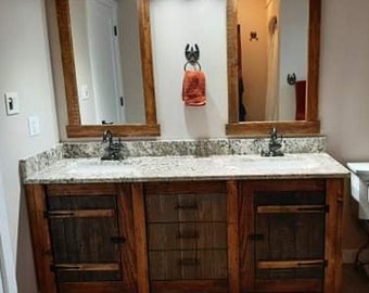 Custom made reclaimed wood bathroom vanities