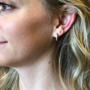 Tiny Small Hoop Huggie Earring Sterling Silver Cuff Cartilage Micro Pave CZ mini Minimal stud earring Dainty ear jacket