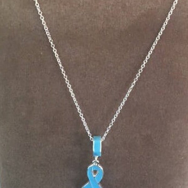 NECKLACE OVARIAN Teal Blue Ribbon Charm Enamel Dangle  Awareness Bead Bracelets or Pendant Necklace Women's jewelry