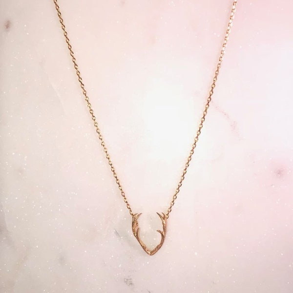 Antler Necklace 18K gold sterling silver Dainty Deer Antler Elk antler necklace 17" Clavicle horn necklace hunting jewelry