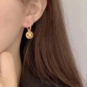 Pendientes de rosa de los vientos: chapados en oro con circonitas cúbicas y plata de ley