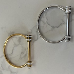 Screw Cuff Nail Bracelet Silver, Rose, or Gold CZ Bracelet Steel Nail Screw Polished Bar Bangle Women's Hardware Bracelet with stones