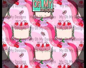 Cake, cherry, cherries, retro wavy, birthday, valentines day, flowers - Seamless Pattern - JPG File - Digital Paper