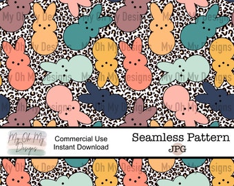 Easter, Spring, Bunny, Rabbit, Muted, Boho, Leopard Print - Seamless Pattern - JPG File - Digital Paper