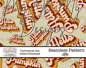 Hello Pumpkin, fall, retro, vintage - Seamless Pattern - JPG File - Digital Paper