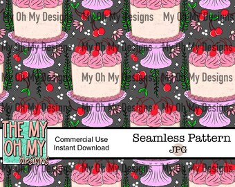 Cherry Cakes, Cherries, Fruit - Seamless Pattern - JPG File - Digital Paper