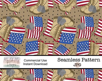 Military, American Flag, Combat Boots, Dog Tags, Patriotic - Seamless ...