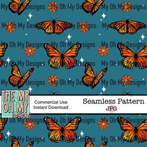 Monarch, butterfly, flowers, floral, butterflies- Seamless Pattern - JPG File - Digital Paper