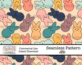 Easter, Spring, Bunny, Rabbit, boho, muted colors - Seamless Pattern - JPG File - Digital Paper