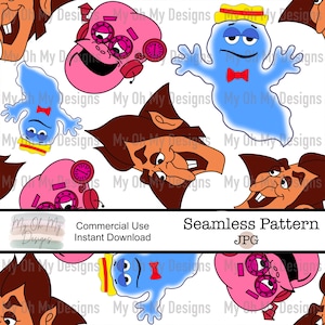 Halloween Cereal, Monsters, Food - Seamless Pattern - JPG File - Digital Paper