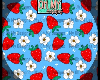 Strawberry, Strawberries, Flowers, floral, spring, summer - Seamless Pattern - JPG File - Digital Paper