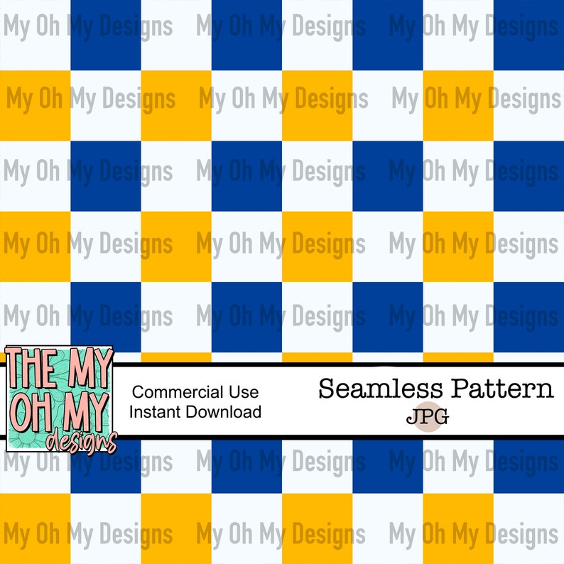 blue and gold/Yellow checkerboard, Down syndrome awareness Seamless Pattern JPG File Digital Paper image 1