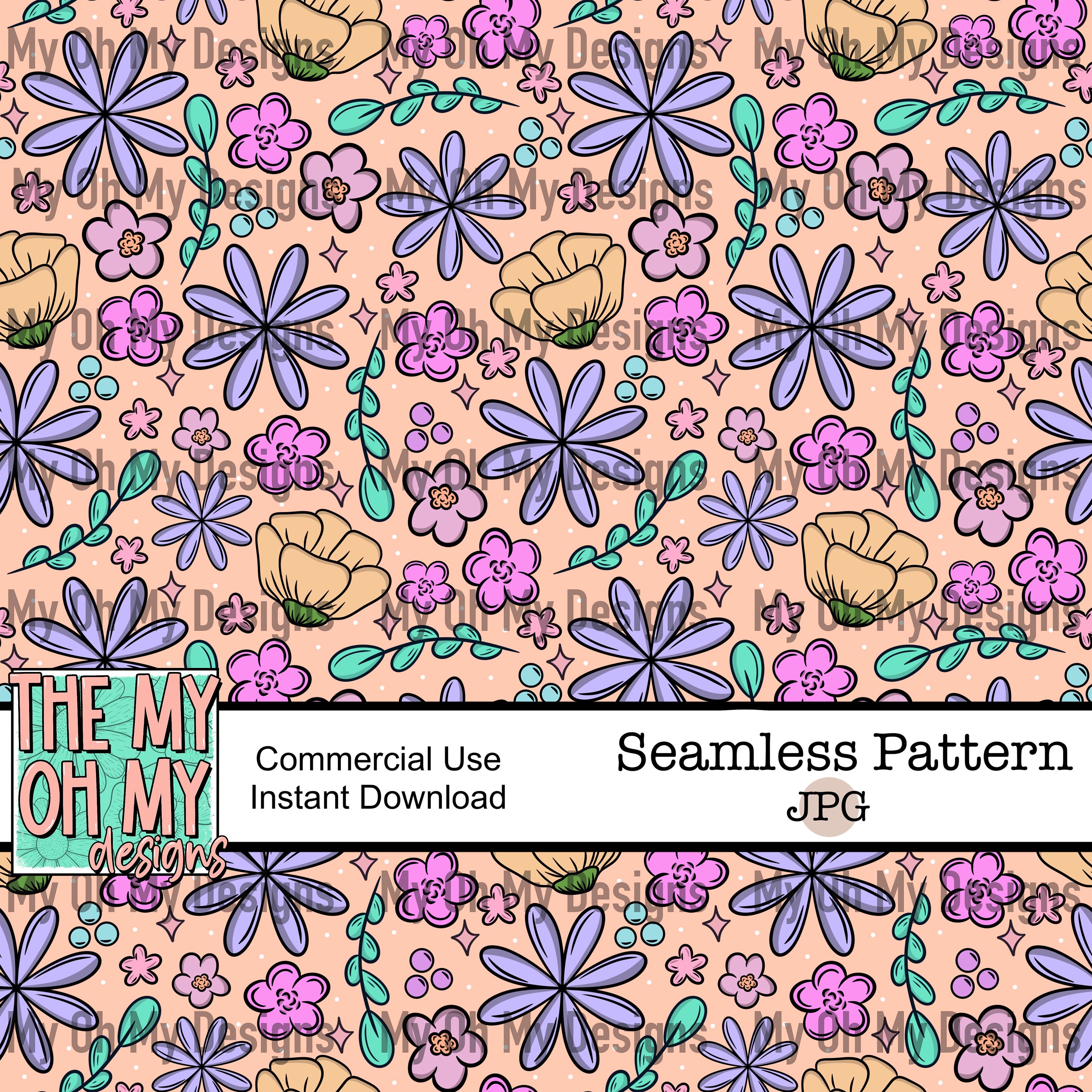 Flowers, Floral - Seamless Pattern - JPG File - Digital Paper