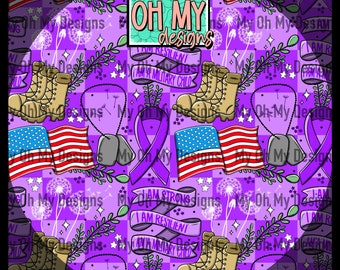 Month of the military child, patriotic, purple, April, awareness - Seamless Pattern - JPG File - Digital Paper