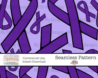 Purple Awareness Ribbon, Prematurity Awareness - Seamless Pattern - JPG File - Digital Paper