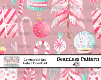 Pink Christmas, Girly Xmas - Seamless Pattern design file - JPG File - Digital Paper