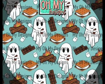 Camping Ghost, Smores, Summer - Seamless Pattern - JPG File - Digital Paper