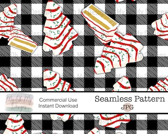 Christmas cakes, plaid - Seamless Pattern - JPG File - Digital Paper